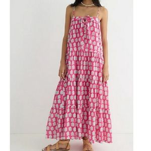 NWOT J.Crew SZ Blockprints tie front maxi dress bright pink size Medium